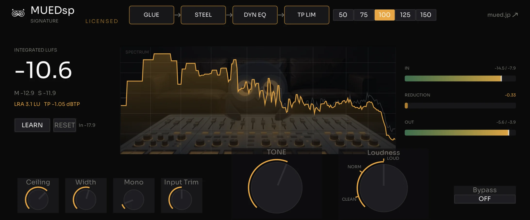 The MUEDsp masterchain 1.0.1 screen